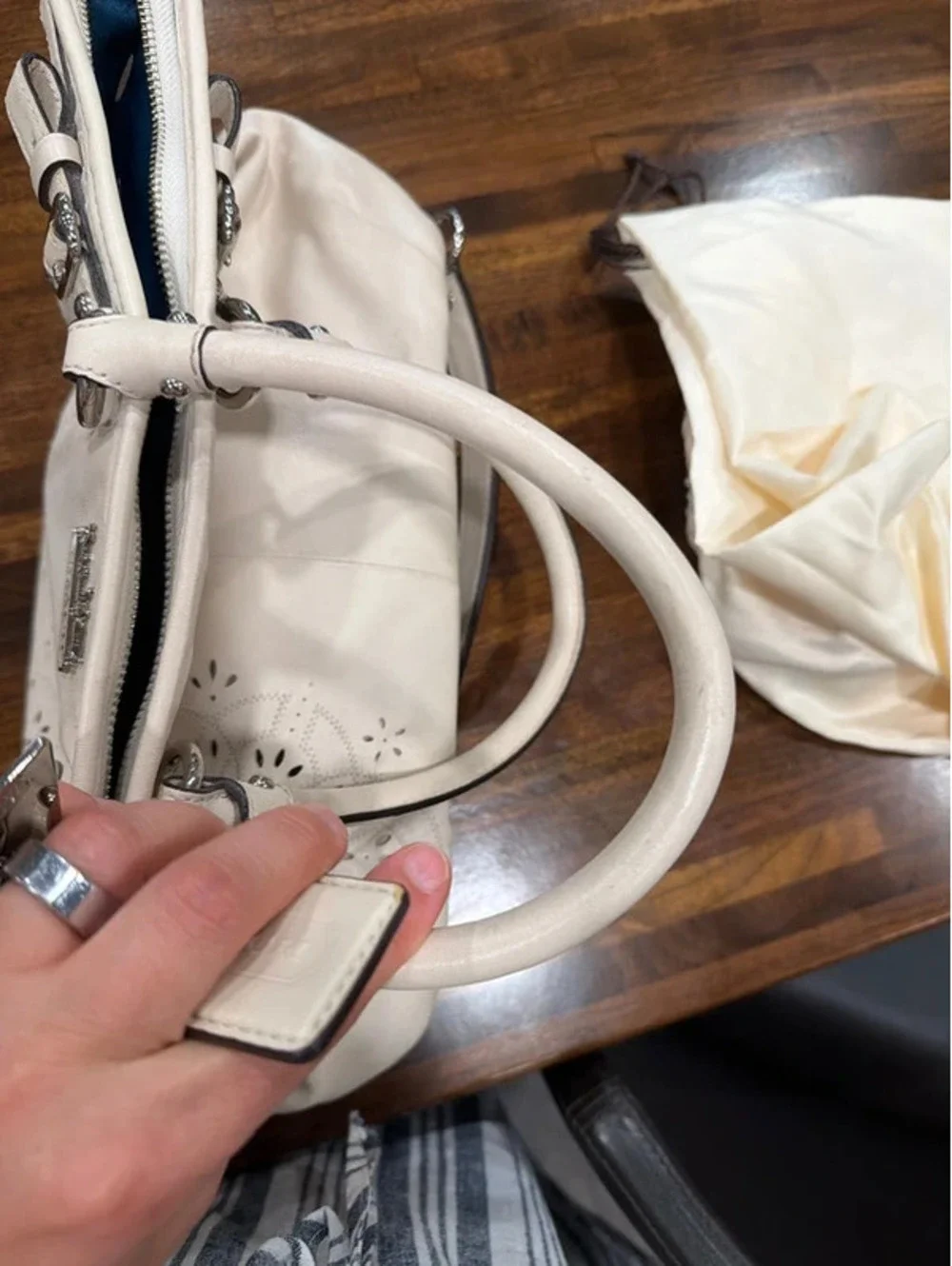 Coach Madison Tossed Laser Lindsey Satchel White Leather Style 19624
